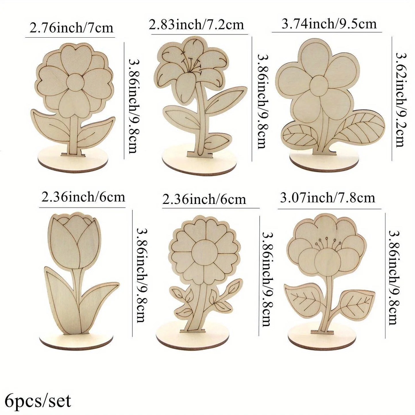 6Pcs/Set Rose/Lily/Sunflower Wooden Ornament Wood DIY Painting Crafts For Spring Happy Easter Party Table Decoration Supply