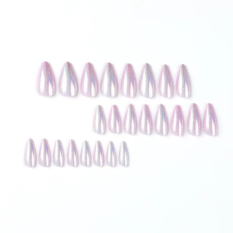 24 PCs Long French Minimalist Glitter Nails with 1 Jelly Gel and 1 Nail File