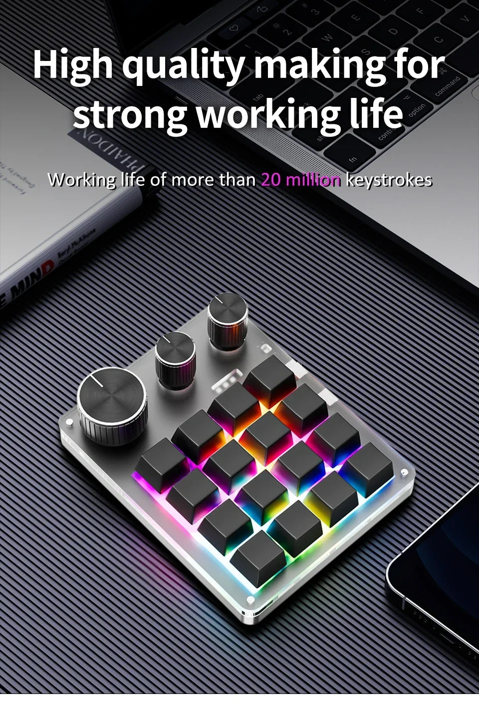 RGB Programming Macro Custom 16Key 3 Knob Bluetooth Keyboard Copy Paste Photoshop Gaming Keypad DIY Mechanical Hotswap Macropad