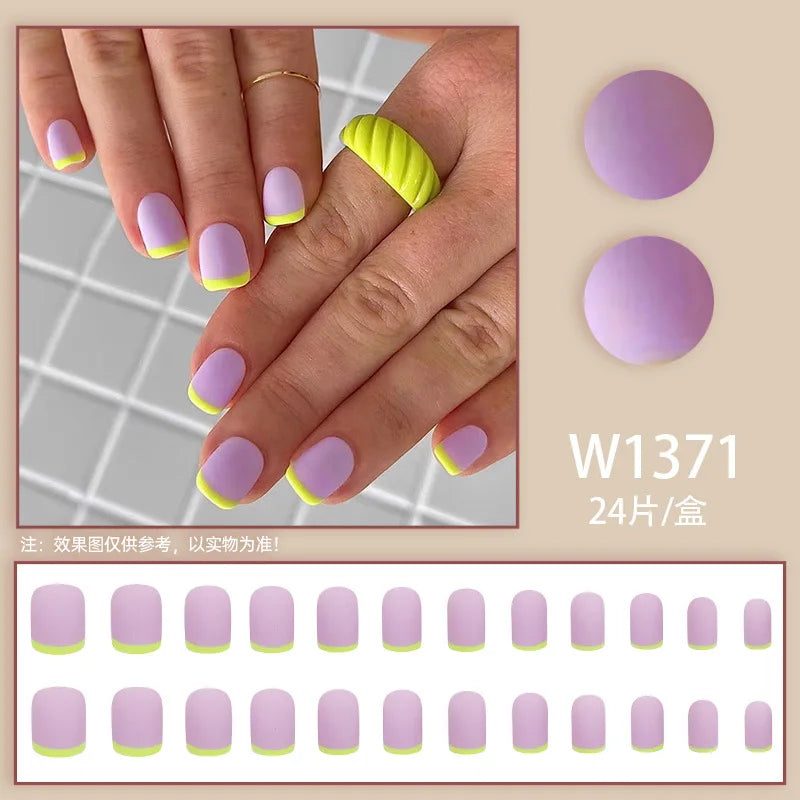 Mandarin Duck 24 Pcs Press on Nails Pink Gradient Fake Nails Glossy Artificial Finger Manicure Reusable False Nails