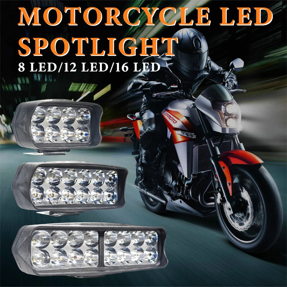 1Pcs 8/12/16 Led Motorcycle Headlight External Auxiliary Lamp Motorbike High Bright DRL Driving Light Work Light White 12V