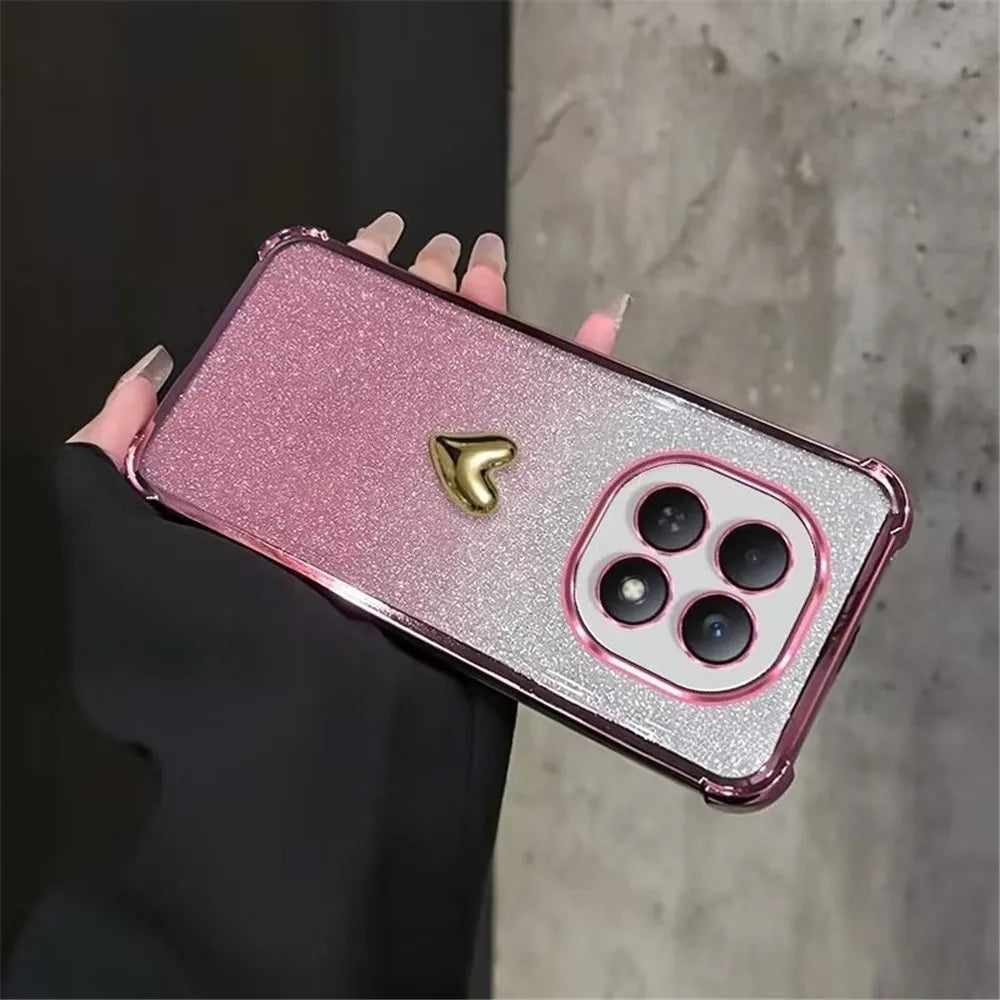 Plating 3D Love Heart Phone Case For Infinix Note 60 50 30 40 Pro 50X 50S Smart 20 10 9 8 7 Glitter 4-Point Anti Fall Soft Cover
