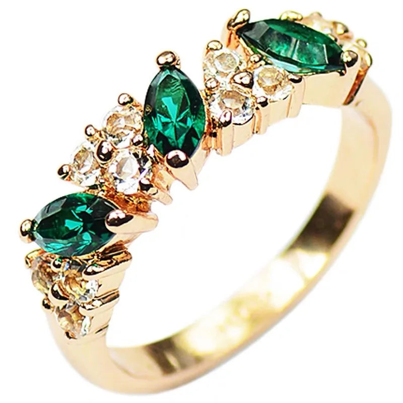 Retro Sense Ring Sweet Shiny Green Rhinestone Ring Index Finger Tail Ring Decoration Wedding Jewelry Birthday Gift for Women