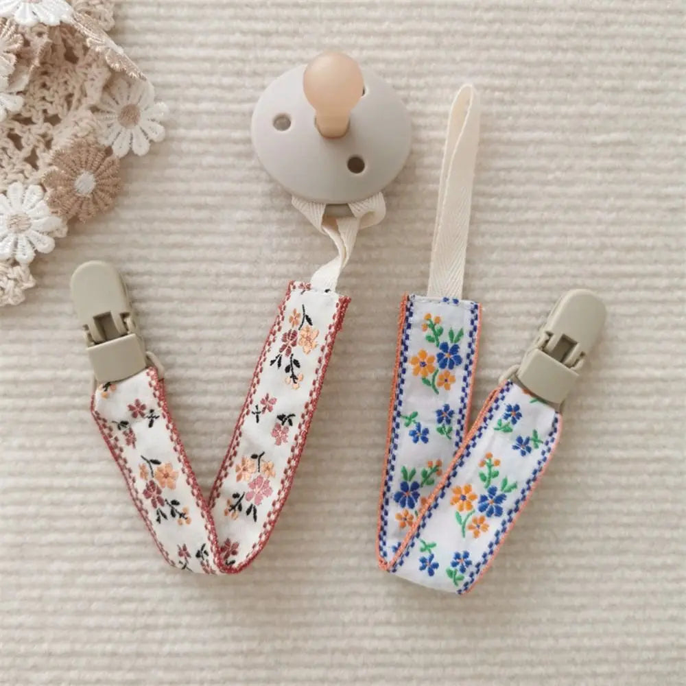 Ethnic Style Baby Cloth Pacifier Chain Floral Teether Toys Straps Nipple Holder DIY Clips Adjustable Dummy Clips Soother Holder