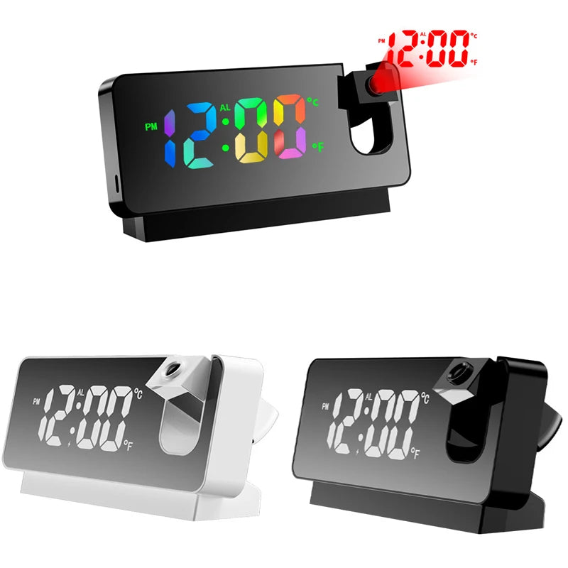 LED Digital Projection Alarm Clocks Projection Alarm Clock for Bedroom USB Electronic Ceiling 180° Rotation for Bedroom Clocks