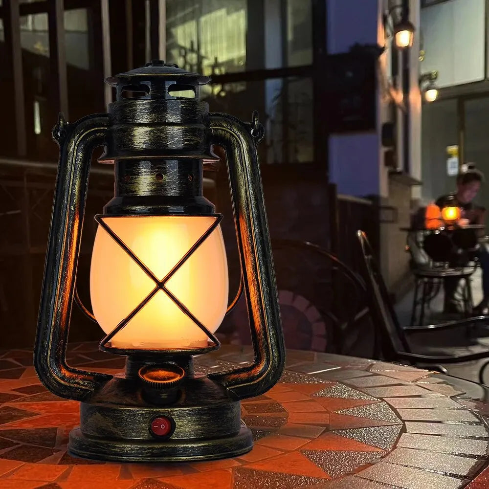 Vintage Camping Lantern LED Flame Light Battery Rechargeable USB Portable Hanger Fishing Lamp Dimming For Outdoor Garden Tent