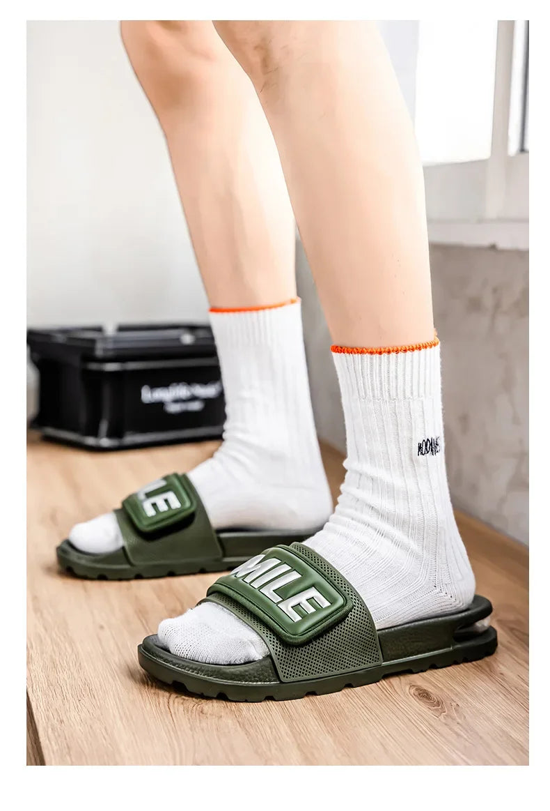 Men's Casual Slip-On Shoes Thick Bottom Air-Cushioned Slippers Magic Tape Simple High-End Summer Sandals EVA Material