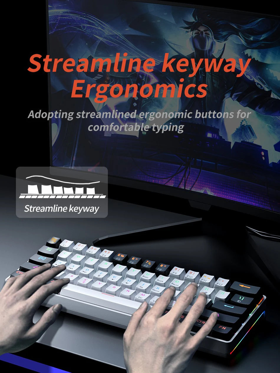 MUCAI mechanical keyboard 61 key mini portable wired cool light effect red axis hot swappable e-sports game office desk keyboard