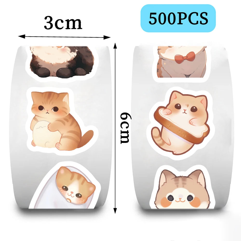 500Pcs/Roll Cartoon Cute Big Eye Cat Stickers for Notebook Helmet Scrapbook Journaling Encourage Children Sticker