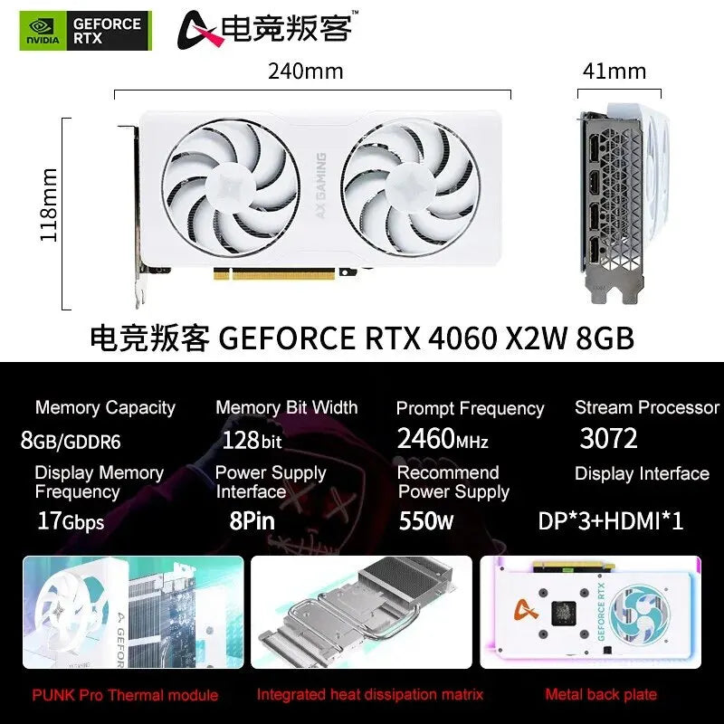 AX-Power By INNO3D GeForce RTX 4060 Graphics Card 8GB X2W GDDR6 128Bit NVIDIA 8G RTX4060 Video Card Desktop Gaming GPU New