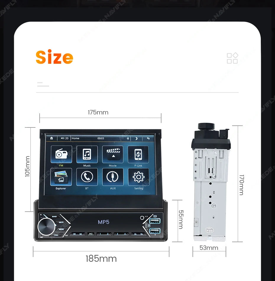 Navifly 1 Din Car Radio Stereo Universal 7-Inch HD Touch Screen Multimedia Player BT Mirror Link Monitor AUX Intelligent Systems