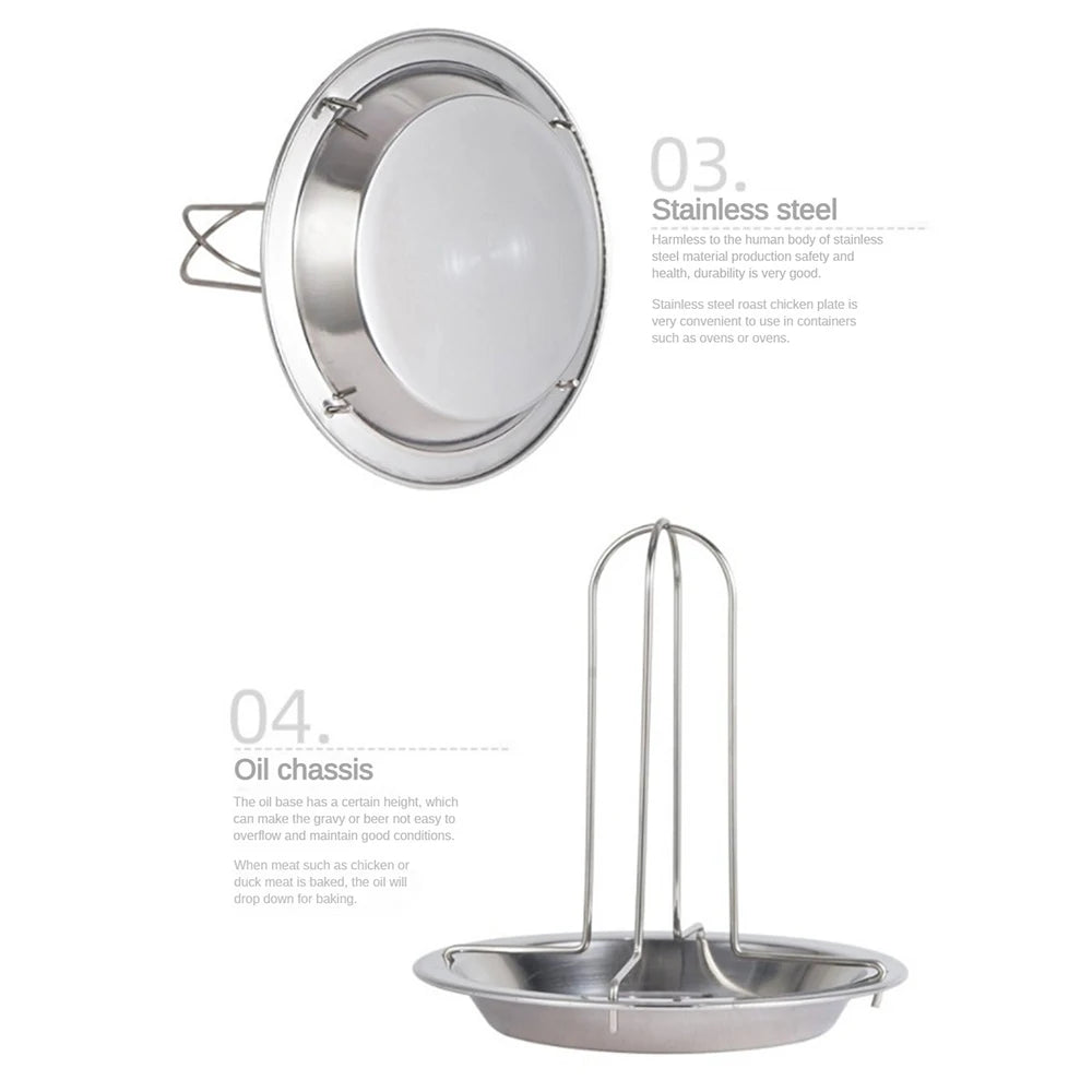 Chicken Roaster Rack With Bowl Carbon Steel Beer Can Chicken Turkey Roaster BBQ Grill Rack Stand Holder Tray