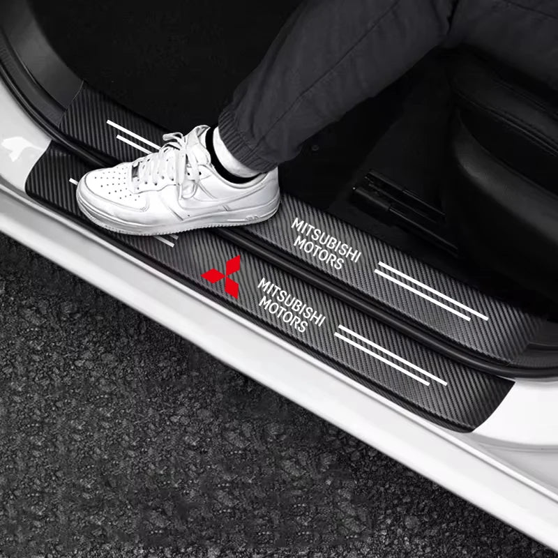 Car Threshold Strip Carbon Fiber Sticker Car Door Sill Protector Accessories For Mitsubishi ASX Lancer EVO Pajero Outlander L200