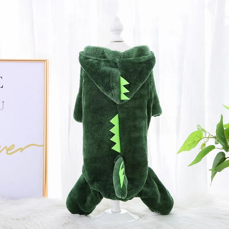 Dog Cat Clothes Funny Dinosaur Shape Autumn And Winter Warm Plush Coat Cute Quirky Pet Hooded Clothes