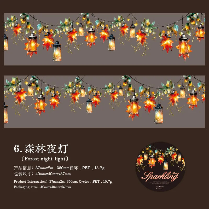 TIAN ZI 200 cm/ Roll lamplight PET Tape Cute Literary INS Style Journal Handbook Tapes Creative DIY Dairy Collage Stationery