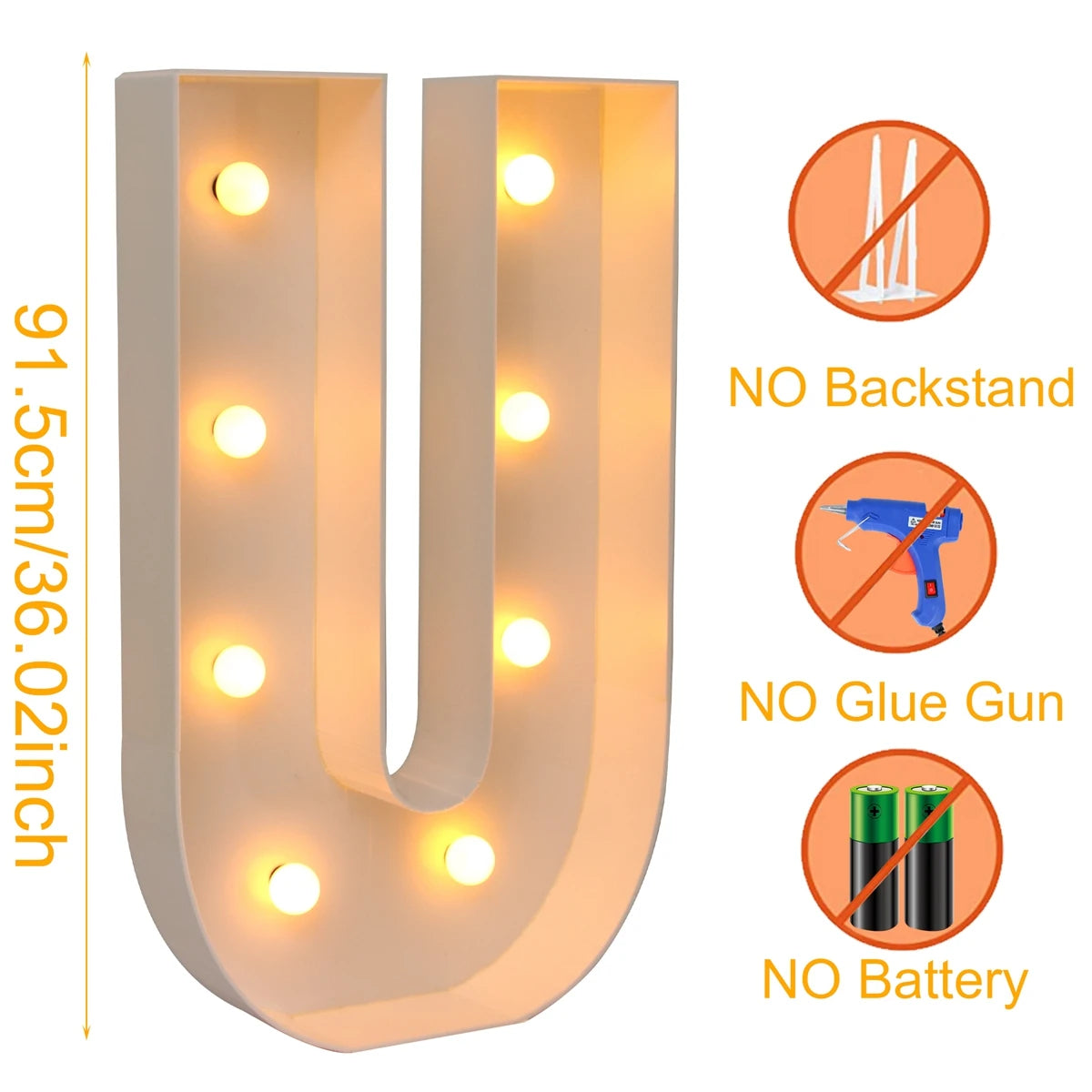91.5cm Warm Light Up Giant Letter Led Light Frame Box Balloon Filling Box with 10 Lights Birthday Wedding Xmas Decor Baby Shower