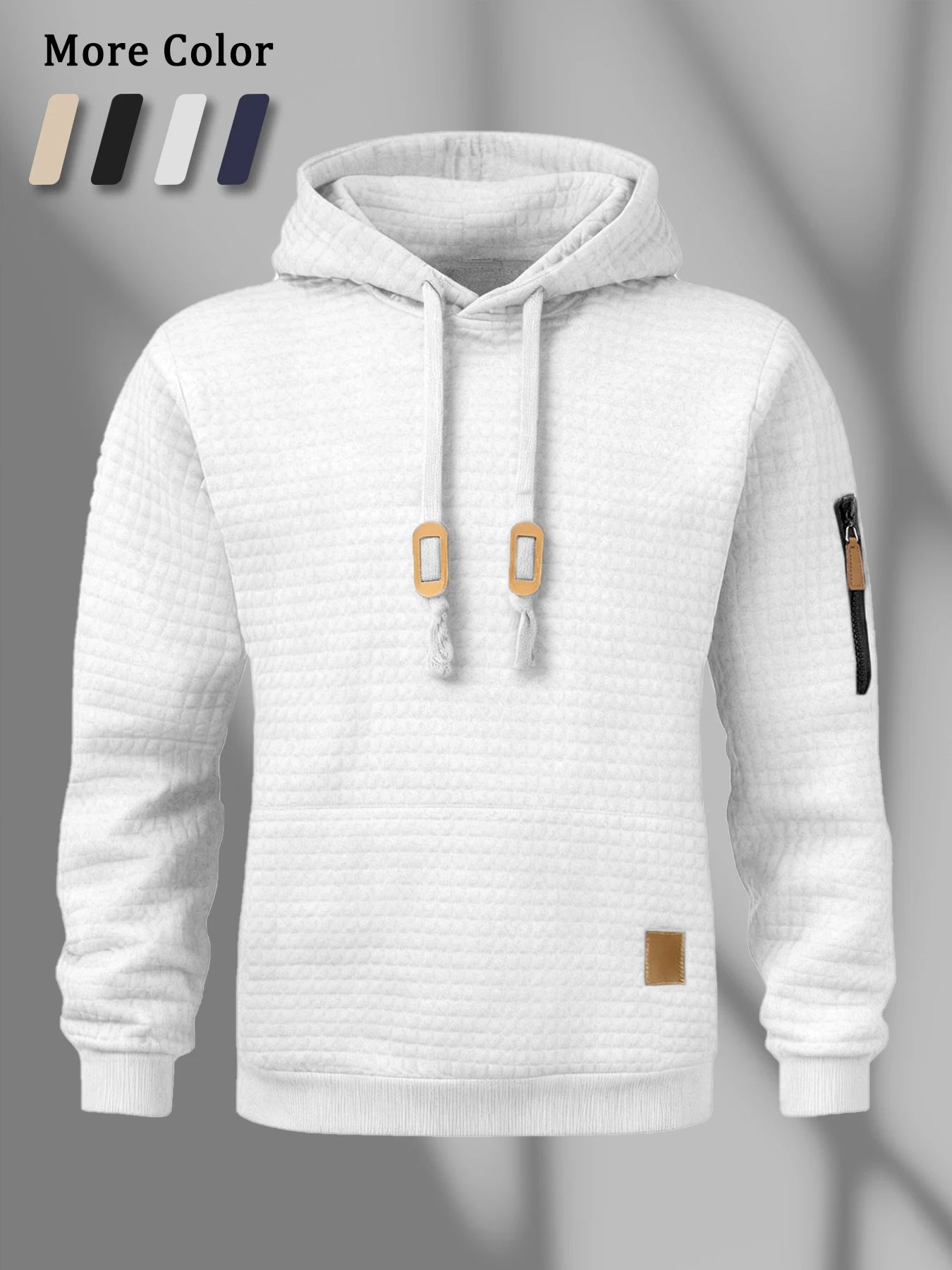 New Autumn Men's Hoodie Waffle Pattern Long Sleeve Sweatshirt Solid Color Casual Warm Pullover Outdoor Sportswear Men's Clothing