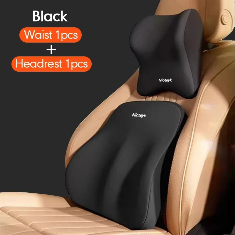 Car Memory Foam Headrest Car Neck Pillow Lumbar Waist Cushion Universal Waist Support Car Seat Pillow Accessories Interiors