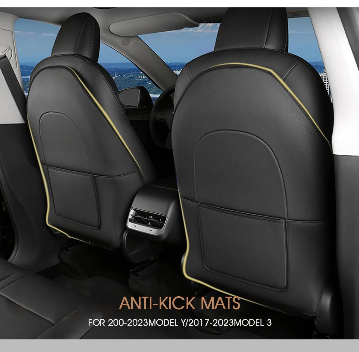Car Seatback Protector for Tesla Model Y Model 3 Seat Back Protective Child Anti-Kick Mats Black Leather Interior Accessories