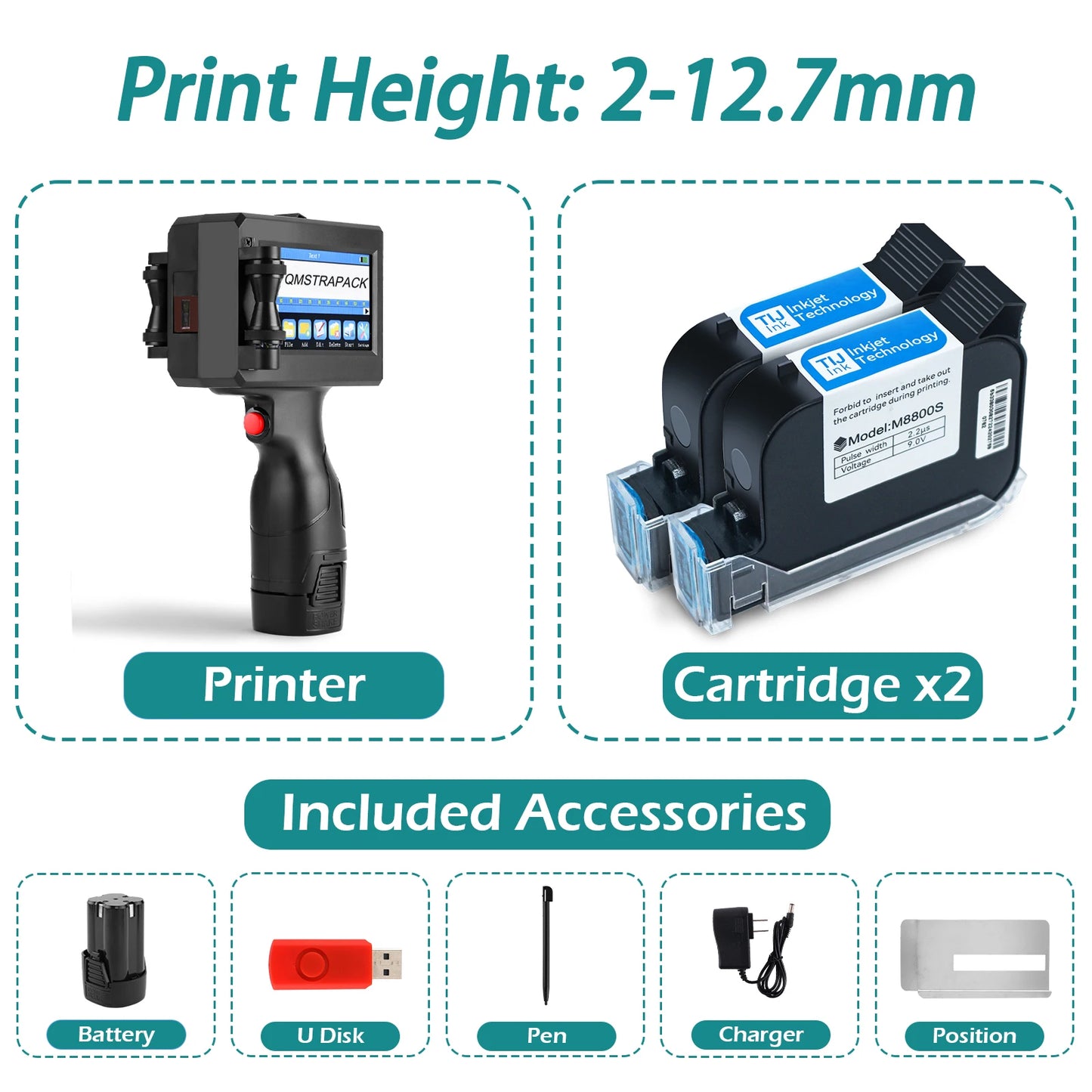 Non-encrypted Handheld Inkjet Printer Gun  12.7mm with Fast-Drying Ink for Text QR Barcode Batch Number Logo Date Label Printer