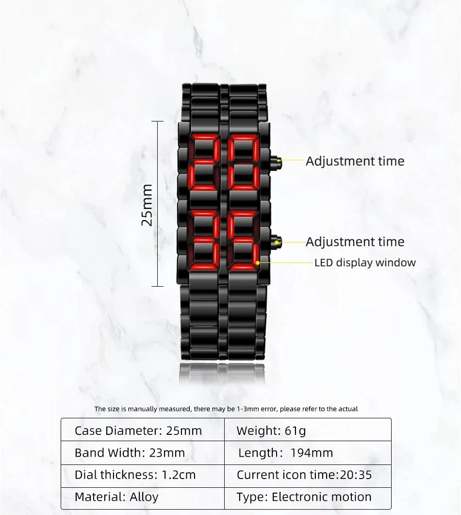 Fashion Mens Digital Lava Wrist Watch Men Black Full Metal Red Blue LED Display Watches Gifts for Male Boy Sport Creative Clock