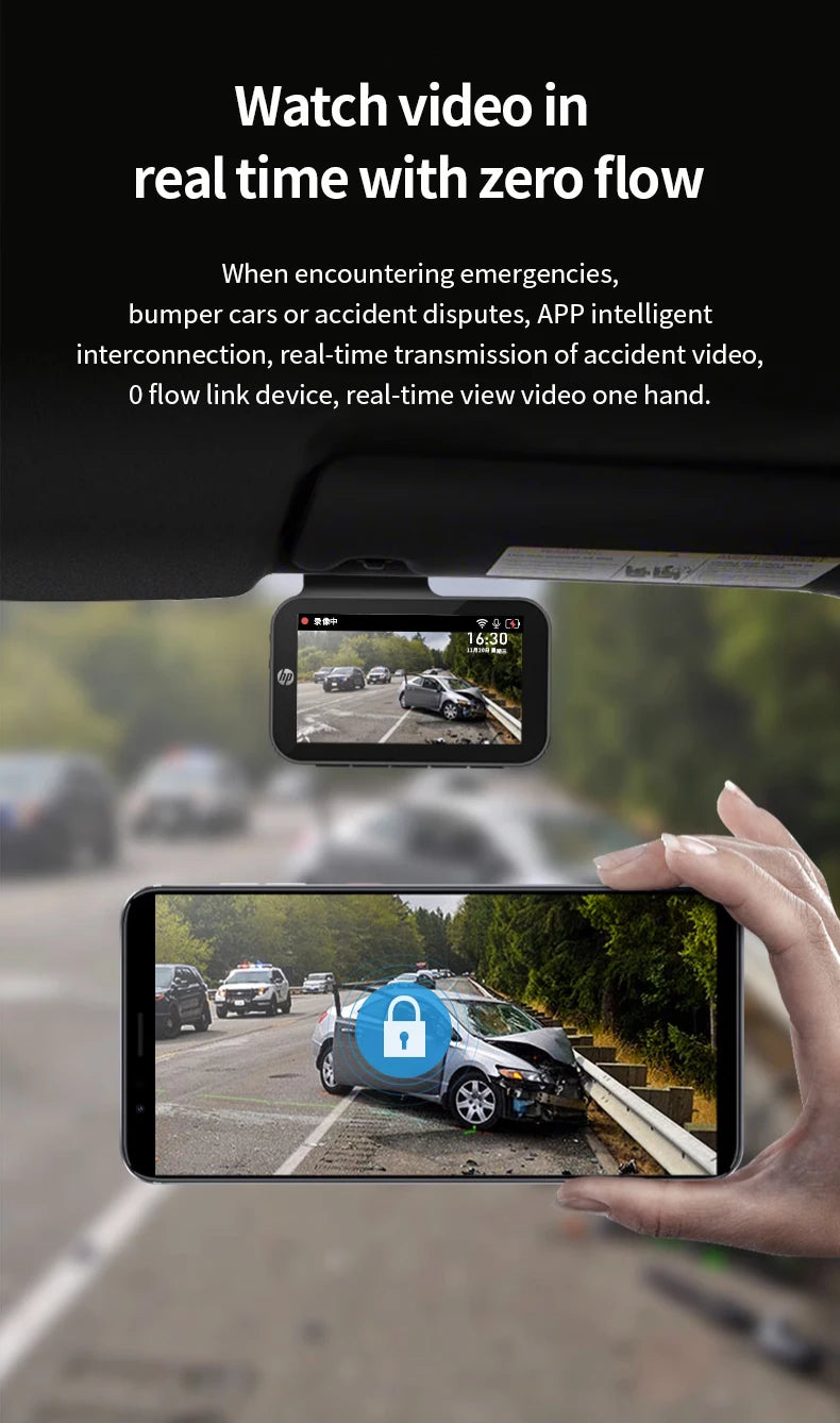 HP Car Recorder 2K 1440P Car Camera HD Night Vision Parking Monitoring Car WiFi Car DVR Video Loop Recording
