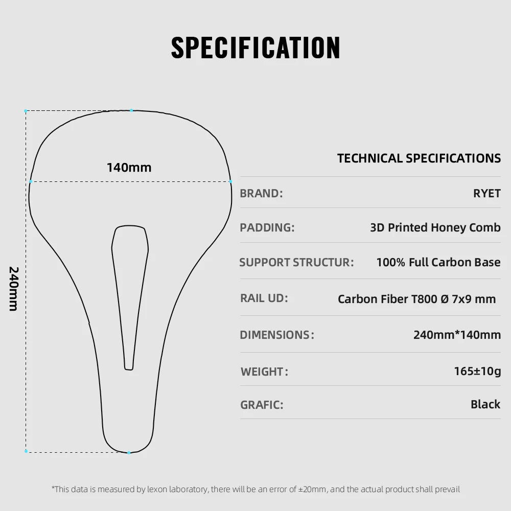 RYET 3D Printed Bike Carbon Saddle 140mm 143mm Super Light Road MTB Racing 3D/EVA  Saddles Bicycle Cushion Cycling Seating Part