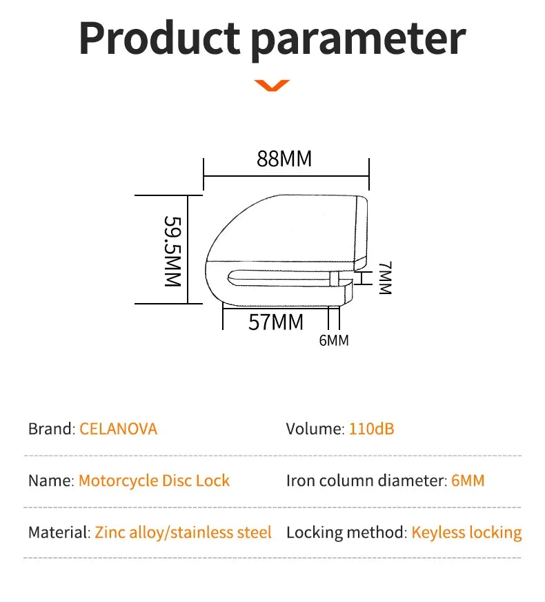 Motorcycle Scooter Bicycle  Alarm Lock Wheel Disc Brake Waterproof Anti-Theft Aluminum Alloy Safety Brake Lock Moto Aaccessories