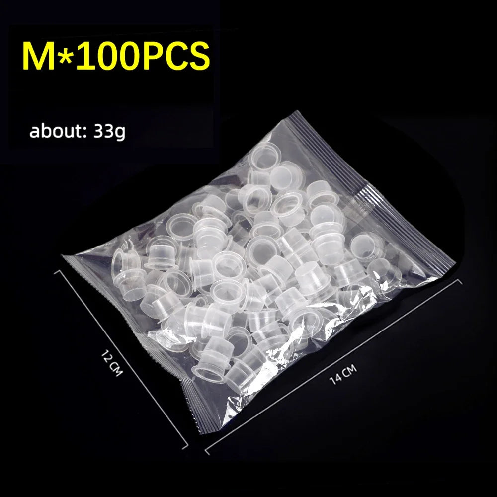 100pcs Tattoo Large Medium Small Ink Pigment Cup Ring Transparent Microblading Cap Lip Eyebrow PMU Bleaching Supplies Cream