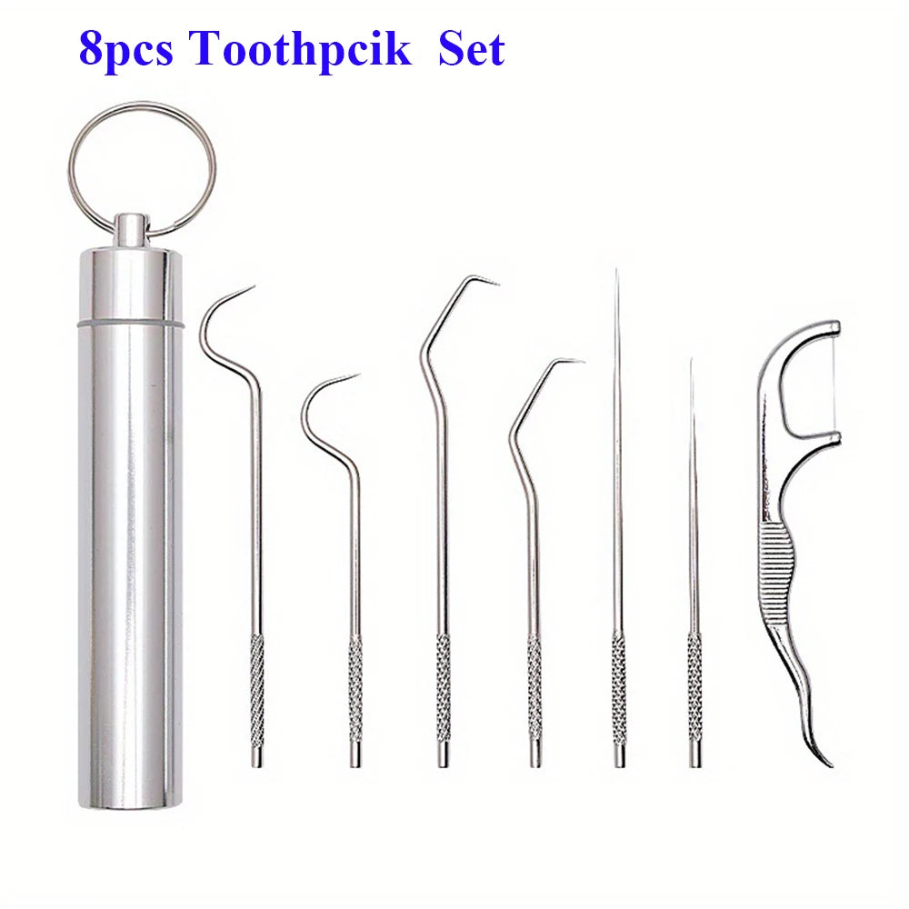 Replaceable Dental Floss Stainless Steel Y Shape Floss Holder Reusable Toothpick Portable Hilo Dental Floss Dental Teeth Sticks