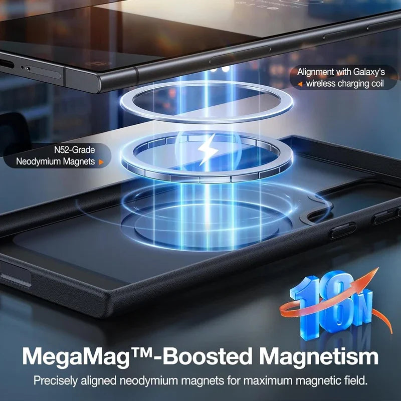 UYUXIO Magnetic Mobile Phone Case with Kickstand for Samsung Galaxy S25 S24 S23 Ultra FE S22 Plus Cover Stand Cases with Holder