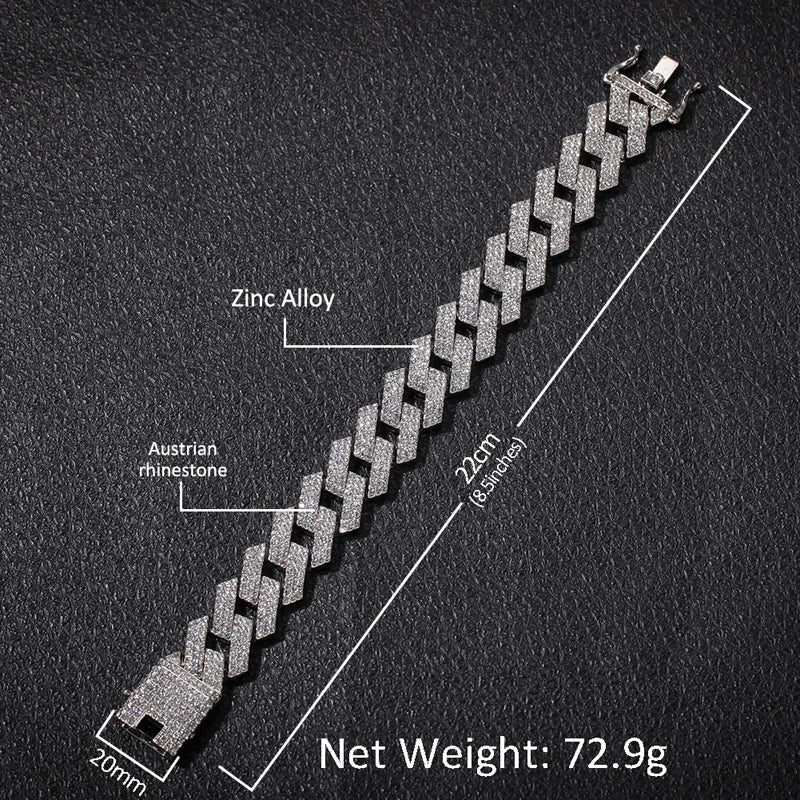 20mm Iced Out CZ Stone Men jewelry Hip Hop Micro Pave Cuban Link Chain High Quality Heavy Chunky Necklace 3 Rows Cubic Zirconia