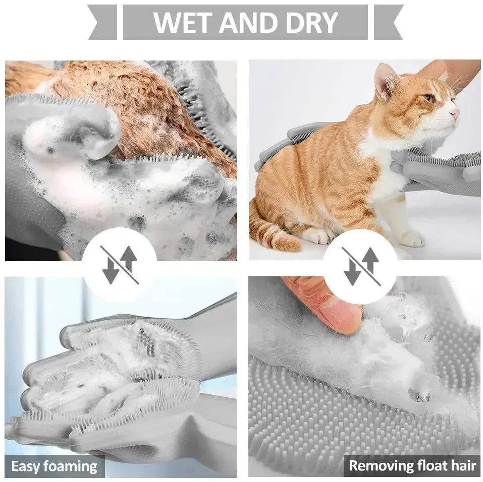 Pet Grooming Cleaning Silicone Gloves with Scrubbing Bristles