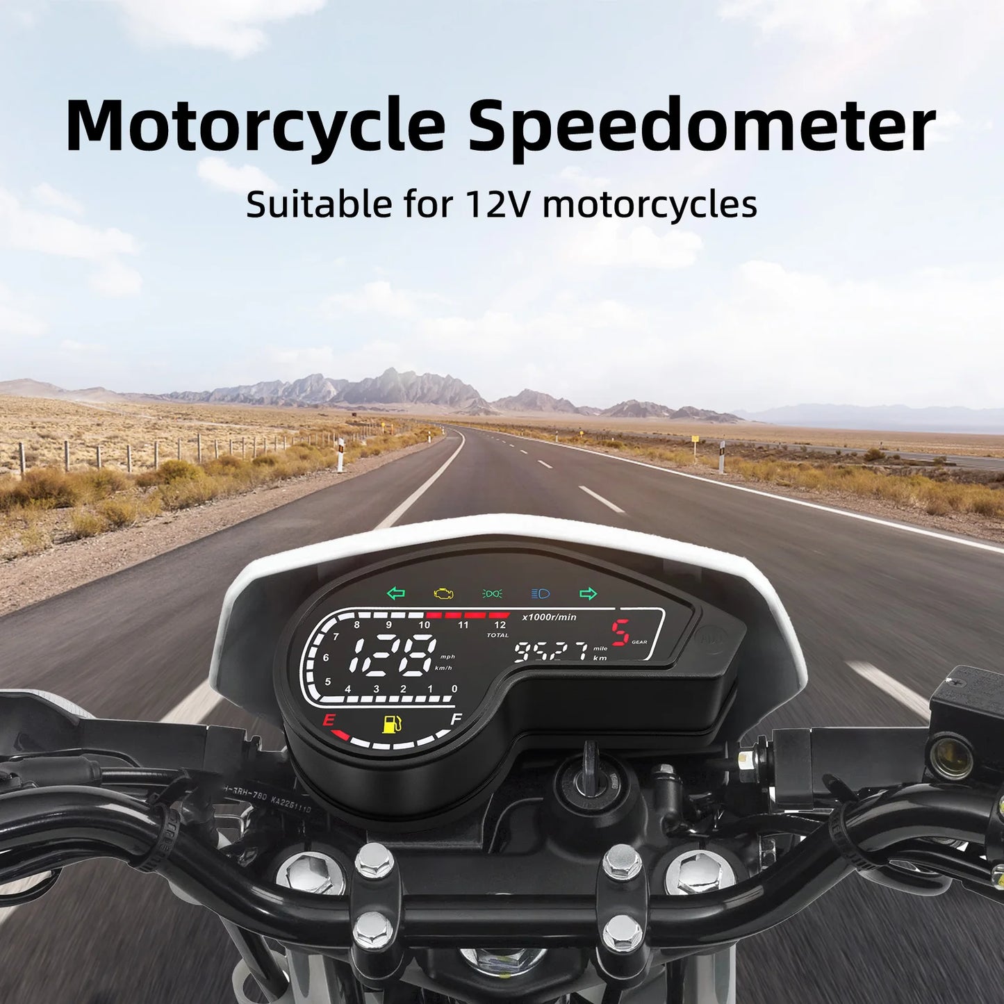 Universal RPM Motorcycle Meter Digital Odometer LCD Speed Meter Instrument Oil Gauge Total Mileage Dashboard Multi-function Trip