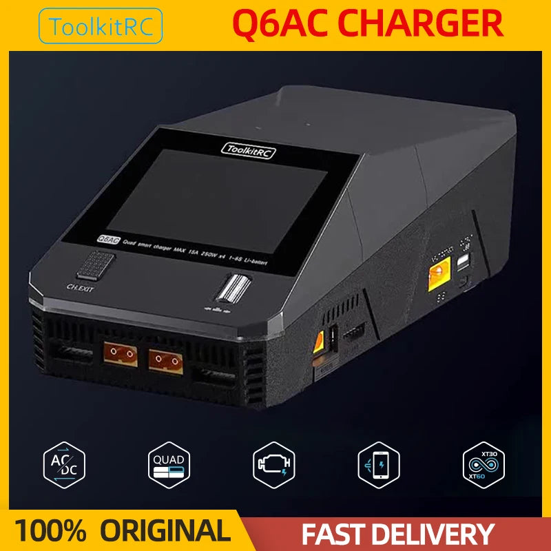 ToolkitRC Q6AC Smart Charger 4CH Output AC/DC Balance Charger For 1-6S Lipo LiHv LiFe Lilon LTO/1-16S NiMH/1-10S PB Battery NEW