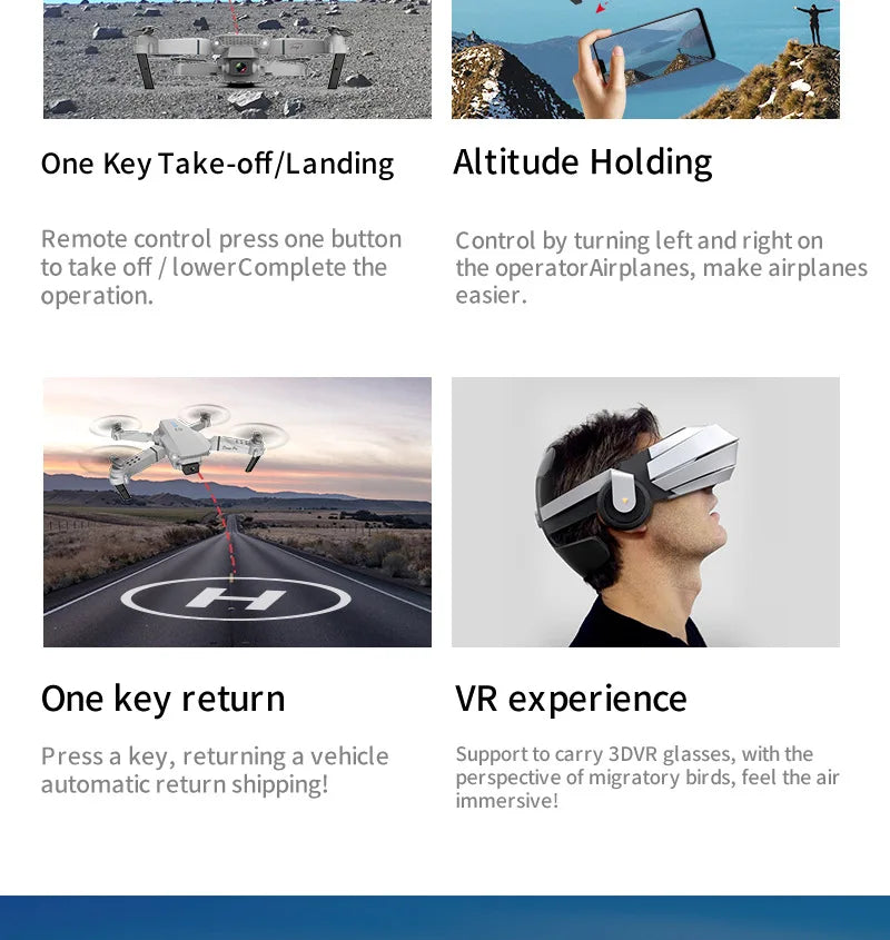 KOHR E88 Pro Drone 4K Professinal With 1080P Wide Angle HD Camera Foldable Quadcopt RC Helicopter WIFI FPV Height Hold Gift Toys