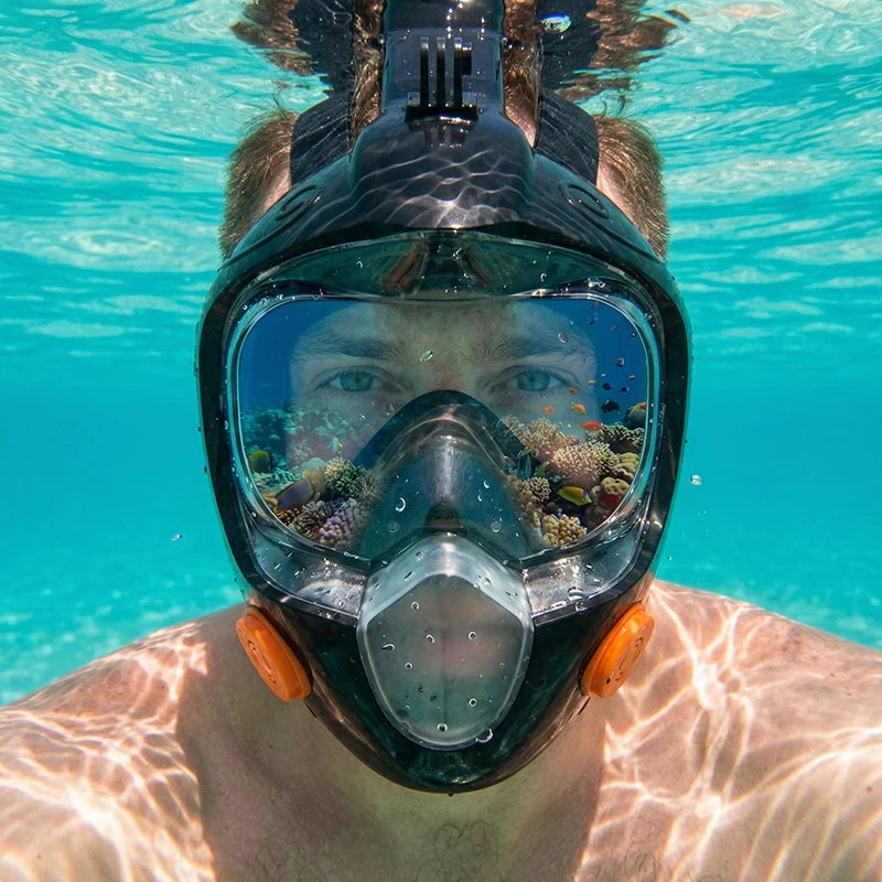 Full Face Snorkel Mask 180° Panoramic View Dry Top Snorkel Anti-Fog Leak-Proof Safe Breathing Swimming Diving Gear for Adults