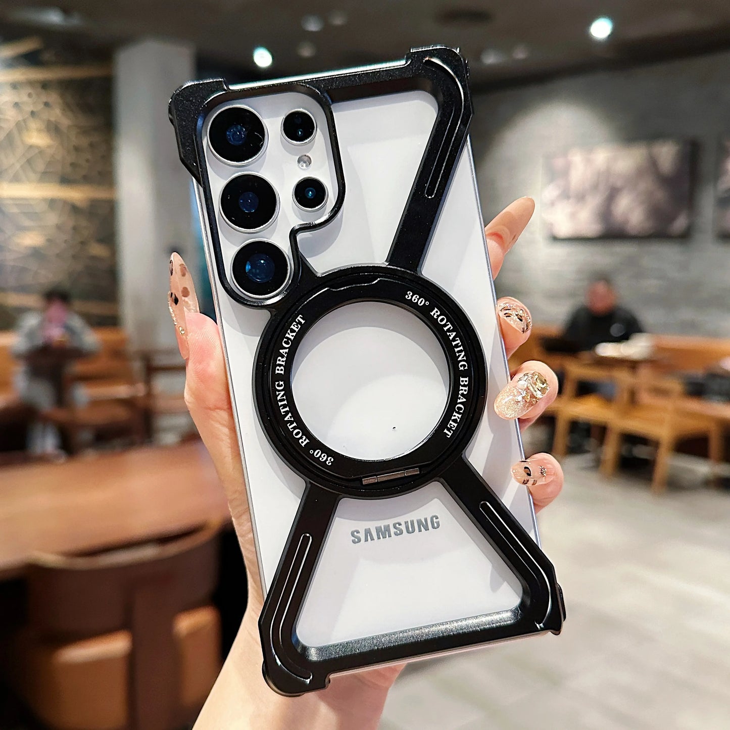 Aluminum Alloy Magnetic Case For Samsung Galaxy S23Ultra S24Ultra S25Ultra S26 Ultra 360° Rotation Holder Frameless Phone Cover