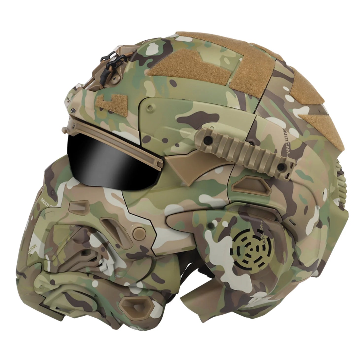 Assault I Airsoft Helmet Full Face, Tactical Helmet with HD Headset Anti-Fog Fan 2 Pairs Lens Flip Mask for Outdoor CS