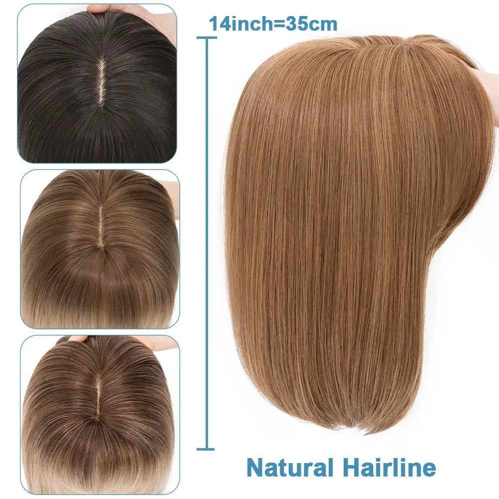 Benehair 14'' 18'' Hair Toppers with Bangs for Women Synthetic 6x6 Top Hairpieces Wigs Long Striaght Clip in Hair Extension