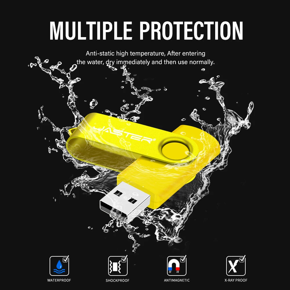 JASTER 360° Rotatable USB Flash Drive 64GB Free Key Chain Pen Drive 32GB Metal Clip Memory Stick 16G Black Red Blue Green U Dis