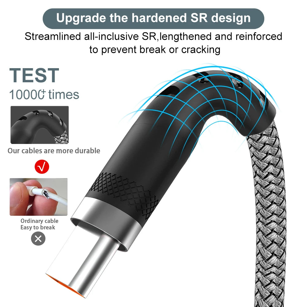 USB C 6A Super Fast Charge Cable for Huawei 8m 5m 3m 2m 1m USB TYPE-C Equipment Cable for Samsung Xiaomi OPPO OnePlus VR Camera