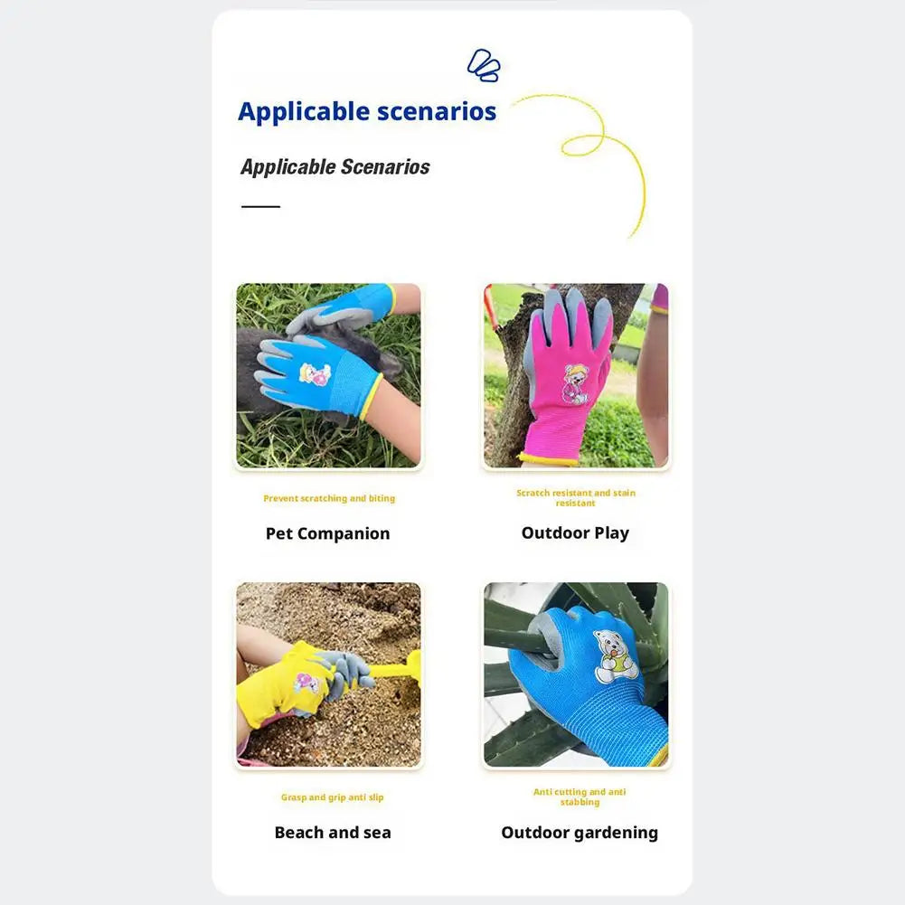 Gardening Gloves Kids Durable Waterproof Garden Work Gloves Non-Slip Children Safety Yard Work Gloves Portable Garden Supplies