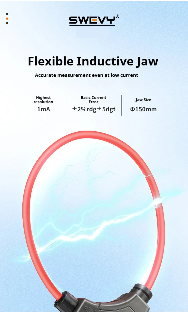 SWEVY SW1018A LCD Backlight Digital Flexible Current Clamp 0 mA - 9999A AC/DC Voltage, AC Current, and Resistance Test Multimete
