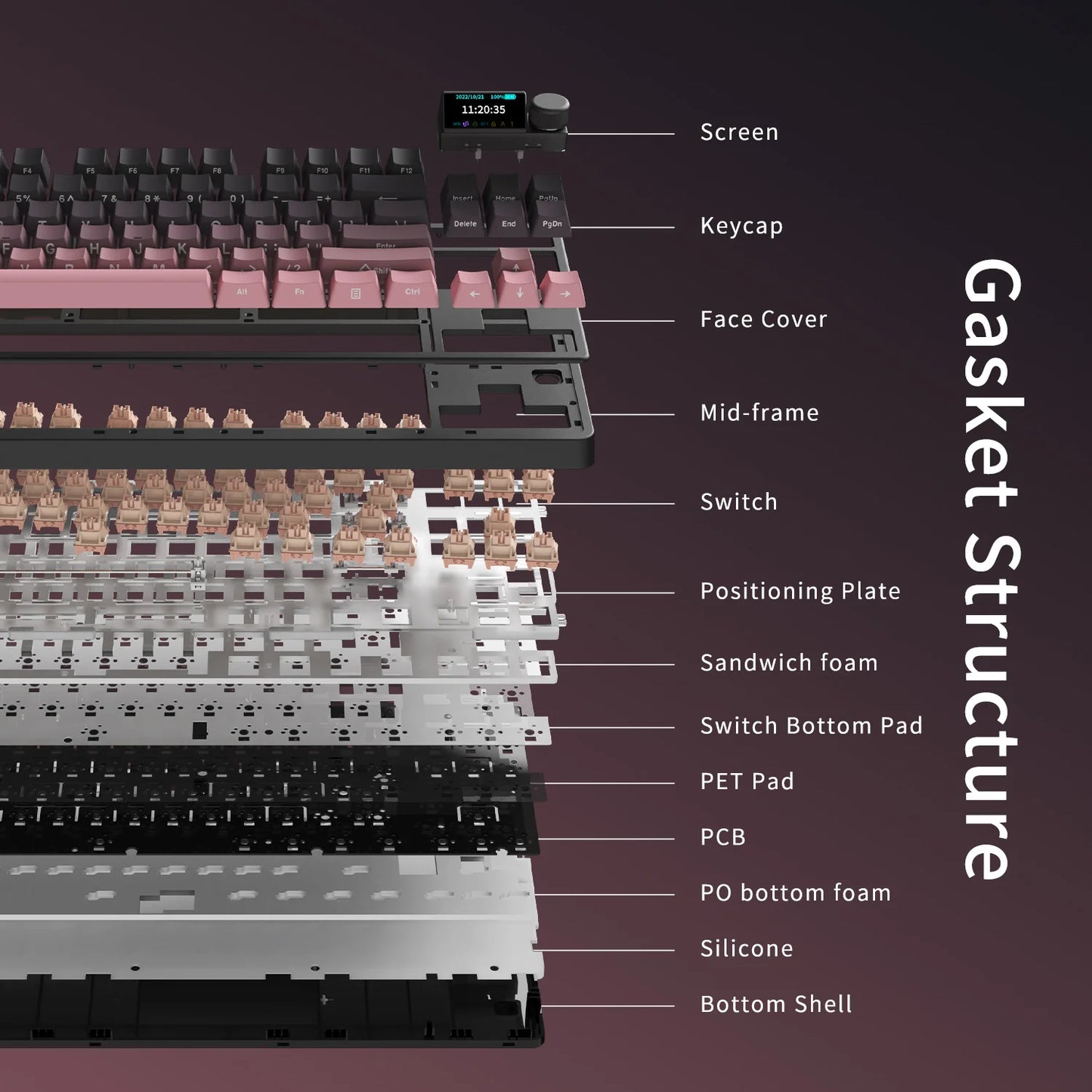 AJAZZ AK870 PLUS wireless three-mode mechanical keyboard hot-swappable screen gaming keyboard 87 keys