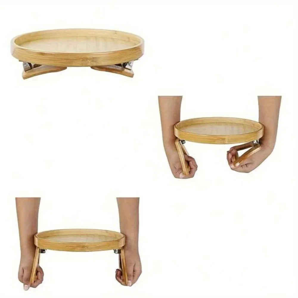Foldable Sofa Armrest Tray - Wooden Clip-On Couch Table for Drinks, Phone, Laptop, Breakfast in Bed, Living Room Organizer