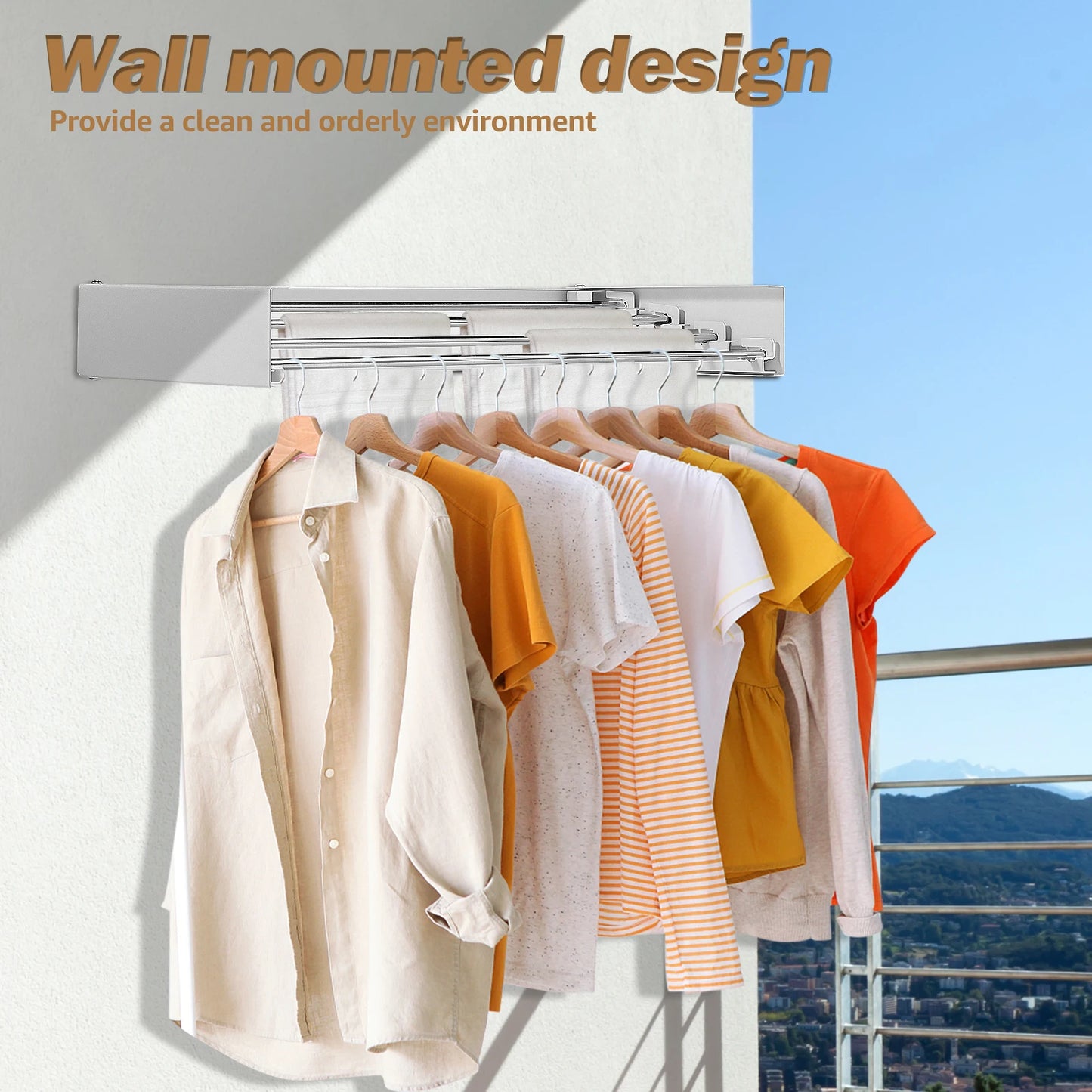 Folding Clothes Hanger Stainless Steel Laundry Drying Rack Wall Mount Travel Indoor Balcony Towel Bar Collapsible Drying Rack