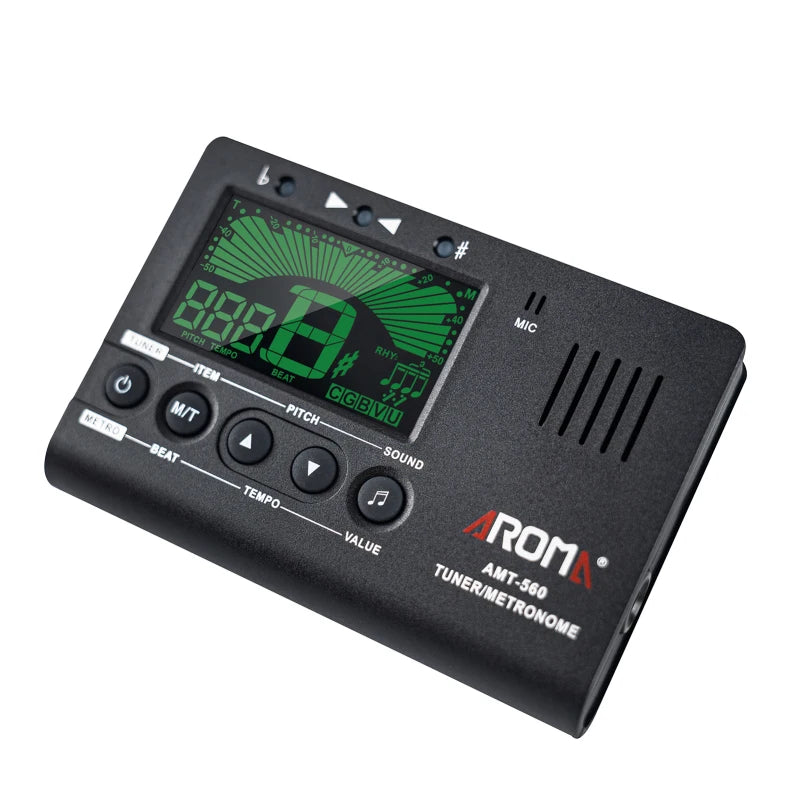 Aroma AMT-560 Electric Tuner & Metronome Built-in Mic with Pickup Cable 6.3mm for Guitar Chromatic Bass Violin Ukulele Universal