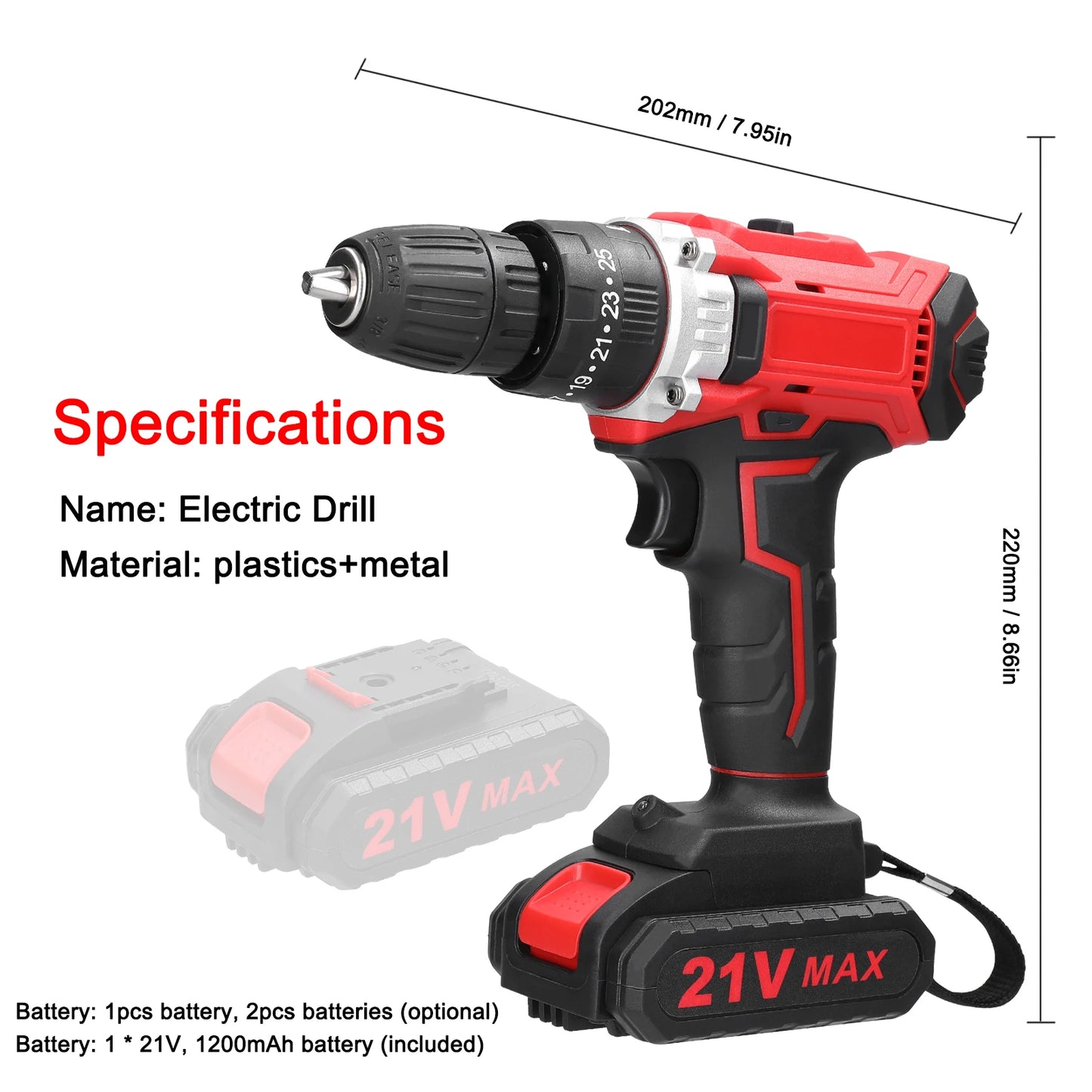 21V Electric Drill Brush Motor 2 Speed Control Stepless Speed Regulation Rotation Ways 25 Gears Torques Adjustable Lithium Drill