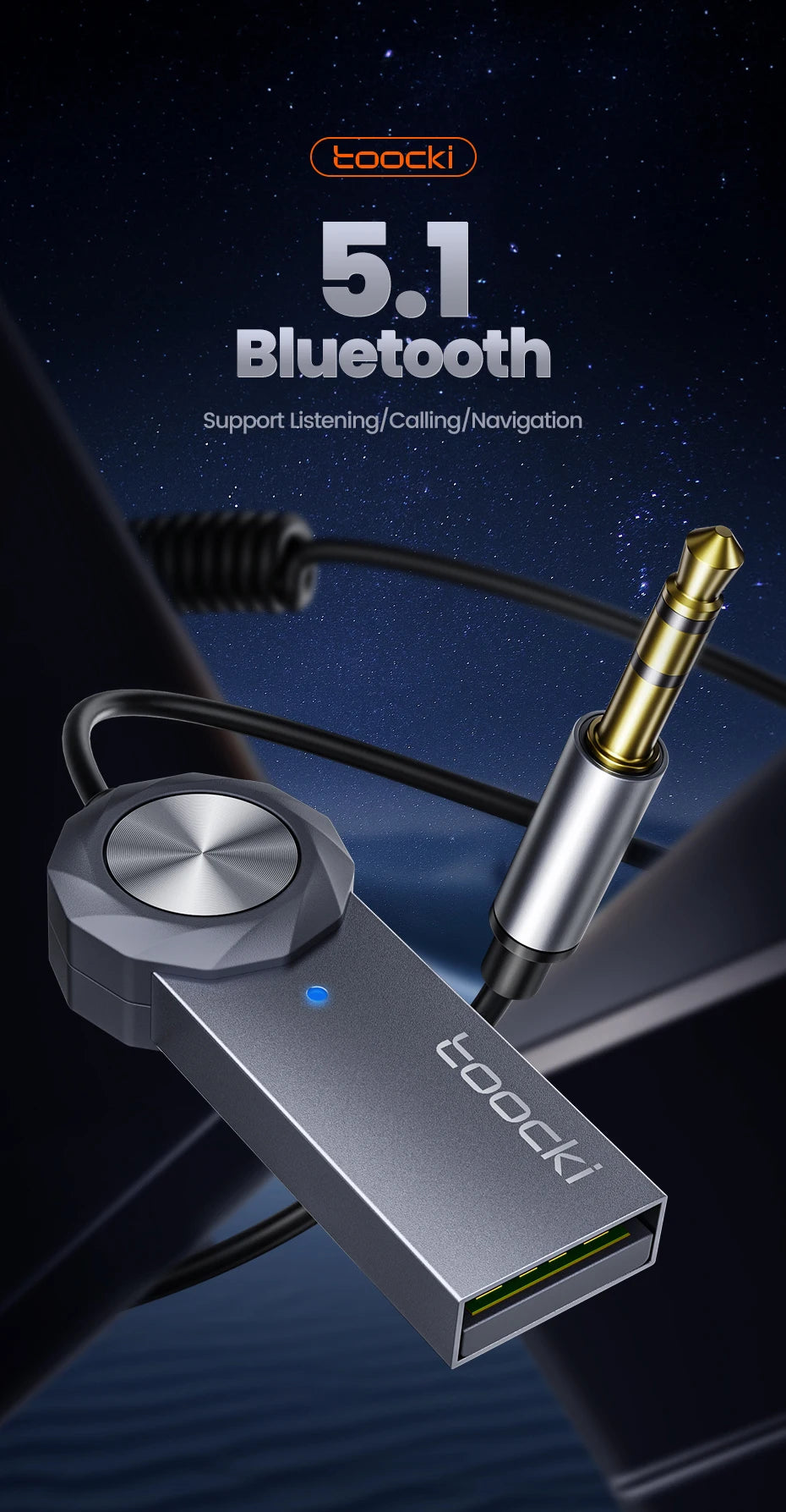 Toocki Bluetooth Car Adapter BT5.1 USB Audio Receiver Speaker For PC Speaker Wireless Mouse Earphone Keyboard Music Transmit